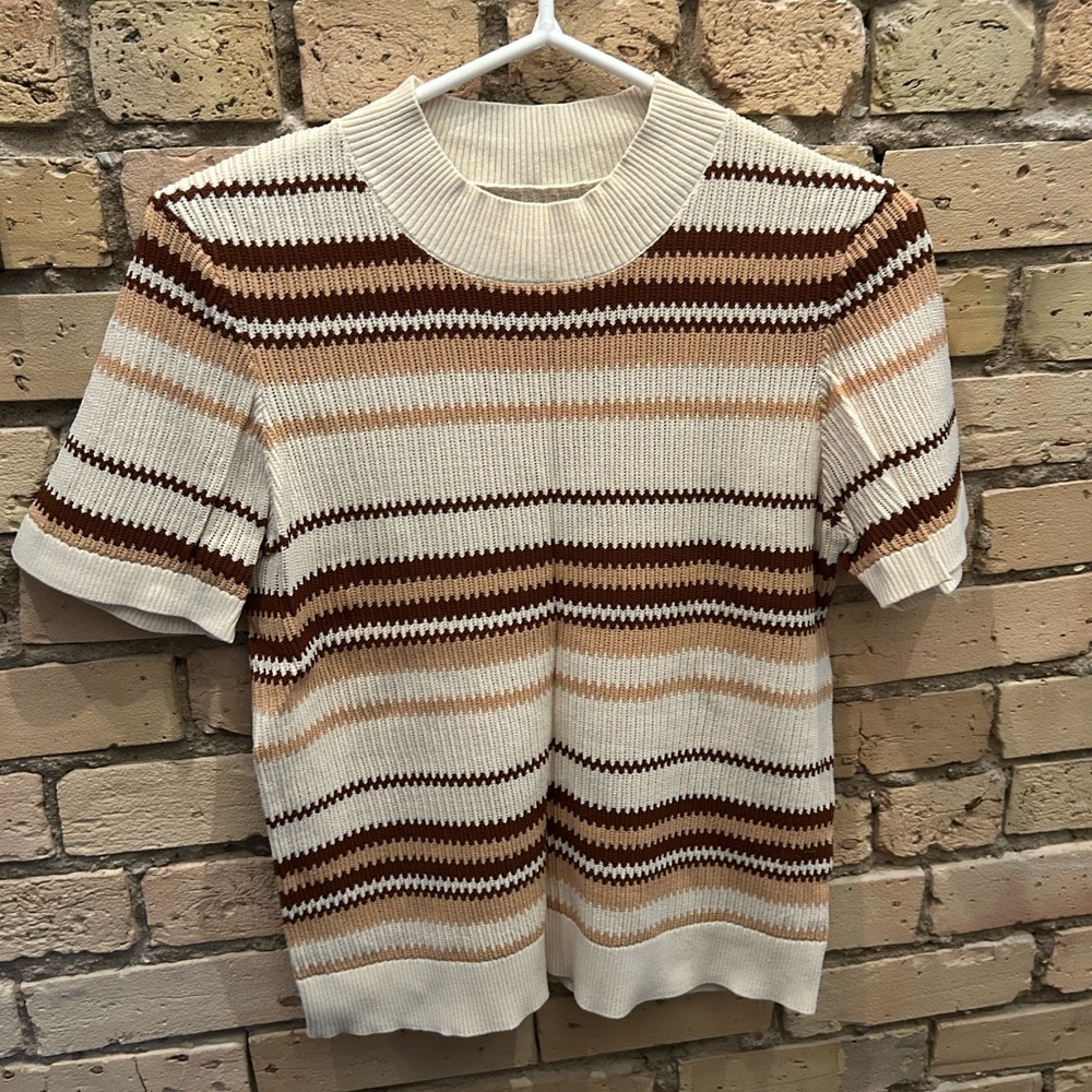 SAMSOE Cream and Brown Short Sleeve Tee